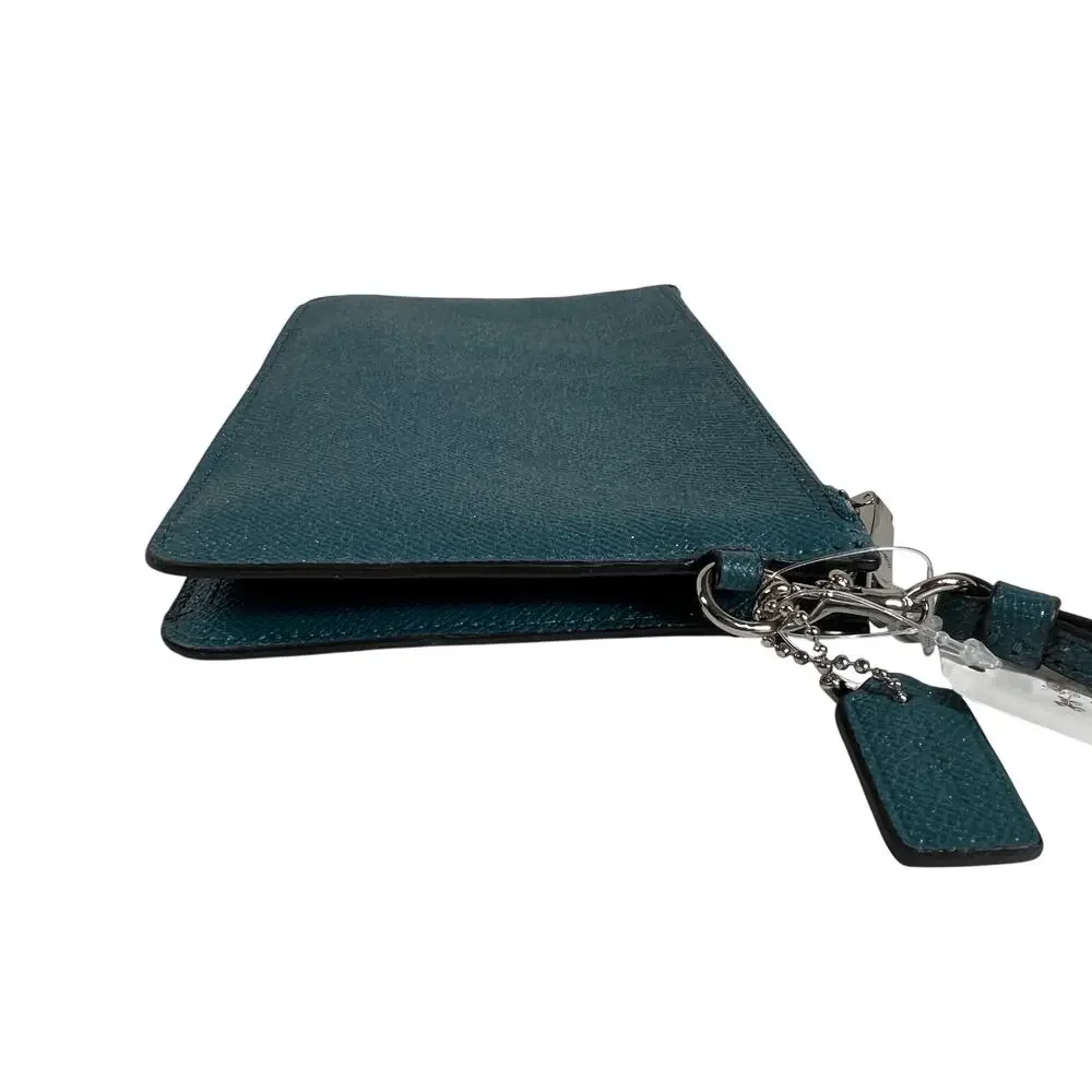 COACH Crosby Clutch Wristlet Dark Teal Glitter Crossgrain Leather F21020 NWT
